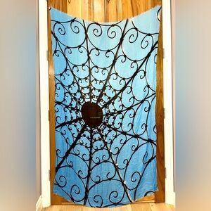 Black Sun/Scrollwork/Web Lightweight Scarf/Wrap/Shawl/Wall Hanging, Sky Blue EUC